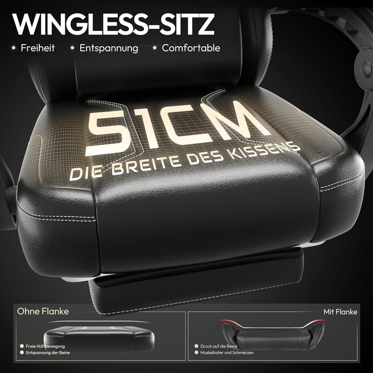 Gaming Stuhl Racing Gamer Stuhl mit Lendenwirbelstütze PU Leder 150KG Schwarz