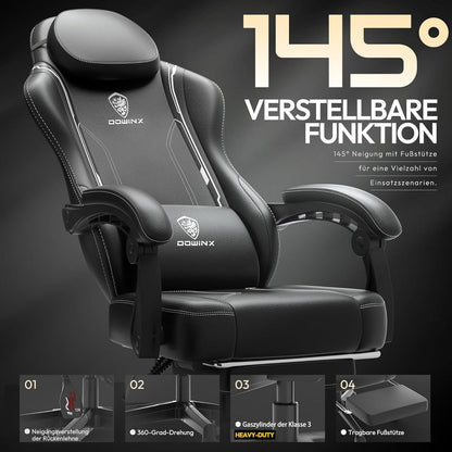 Gaming Stuhl Racing Gamer Stuhl mit Lendenwirbelstütze PU Leder 150KG Schwarz