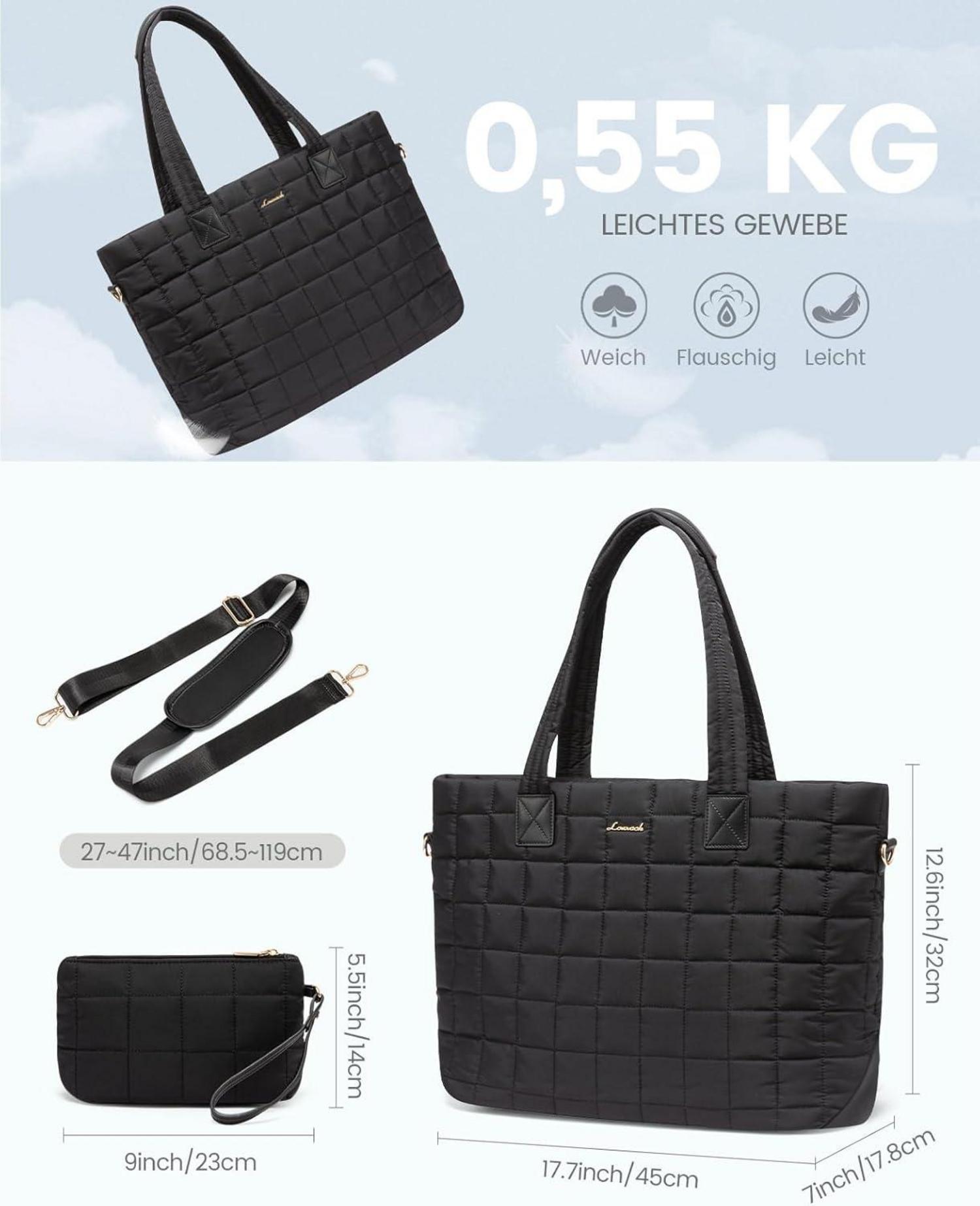 LOVEVOOK Laptoptasche Damen 15,6 Zoll Schwarz Business Uni