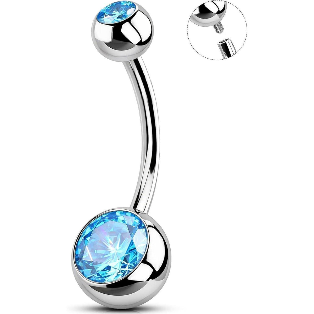 Bauchnabelpiercing Edelstahl 316L Aqua Zirkonia 14G 10-16mm