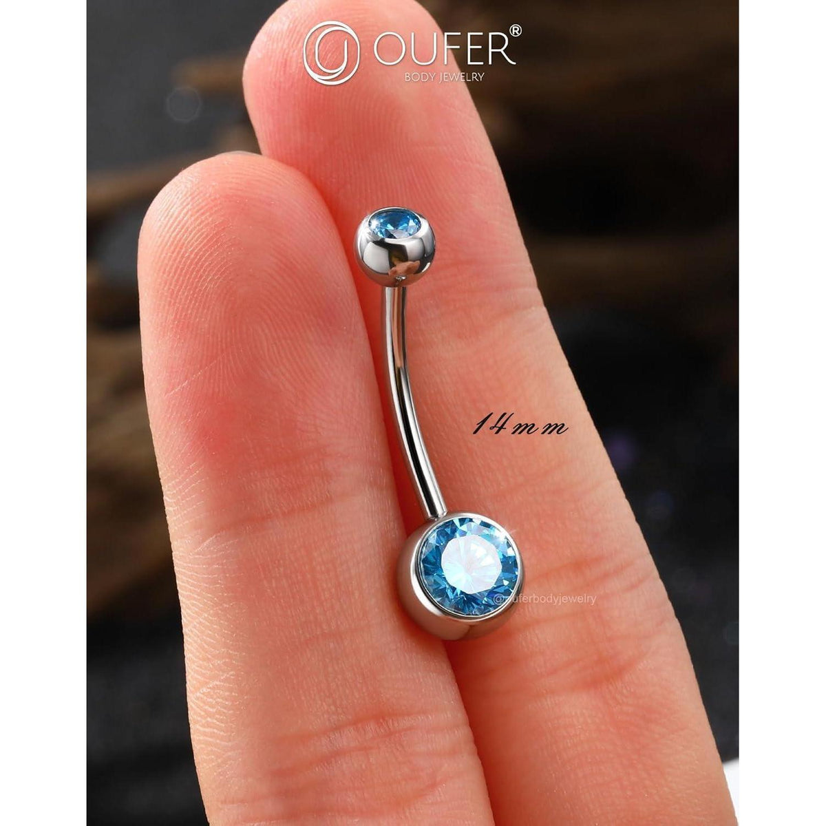 Bauchnabelpiercing Edelstahl 316L Aqua Zirkonia 14G 10-16mm