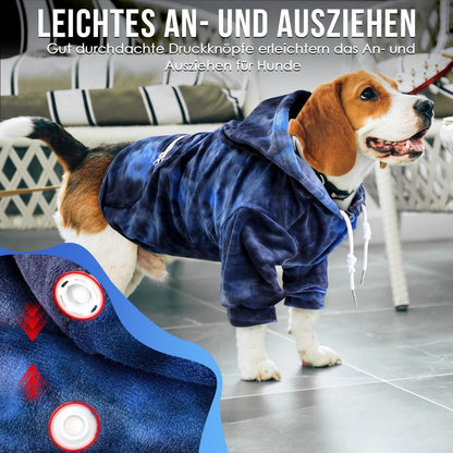 Hunde Hoodie Flanell mit Leinenloch & Tasche, Blau-Grau S