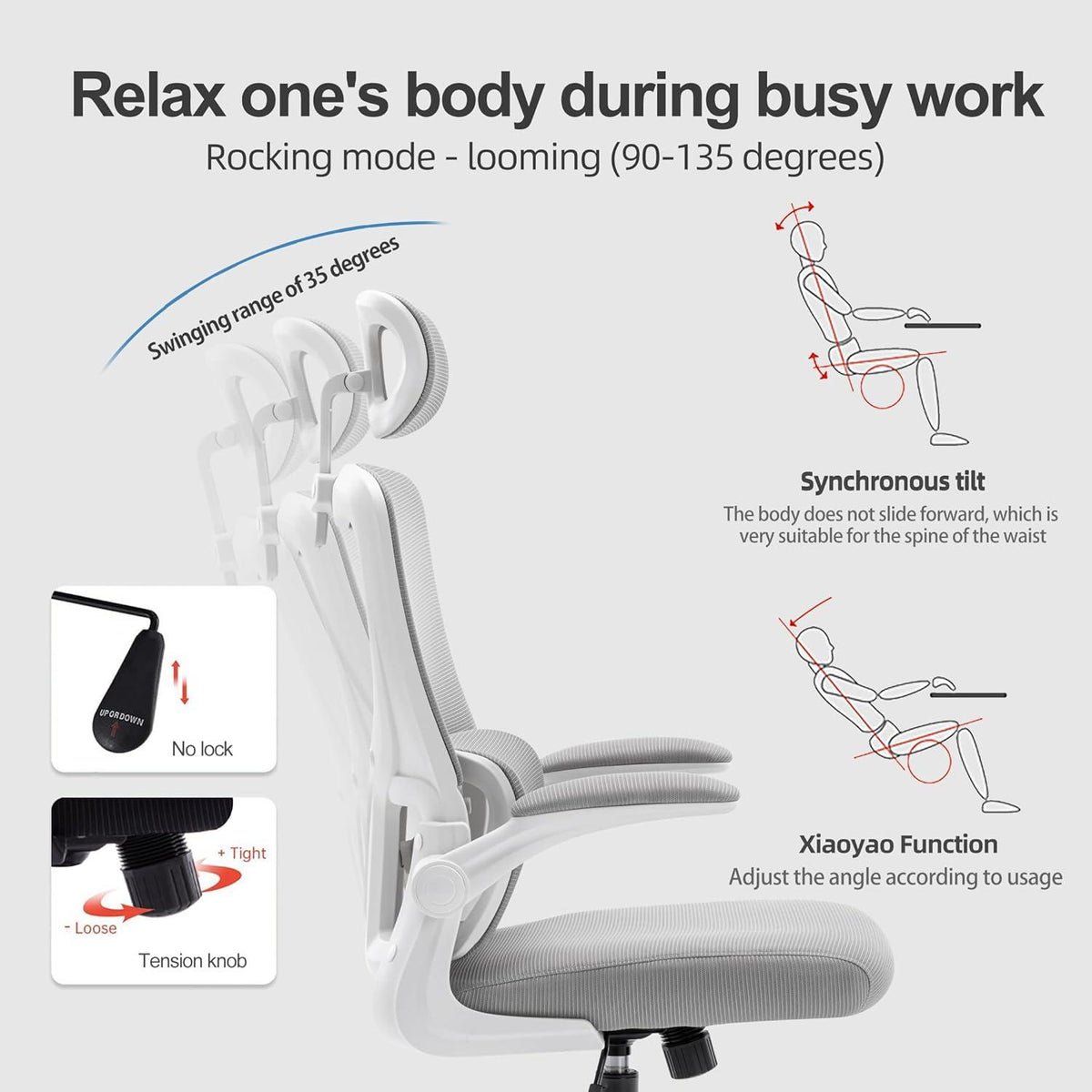 Ergonomischer Bürostuhl mit Armlehnen und Schaukelfunktion