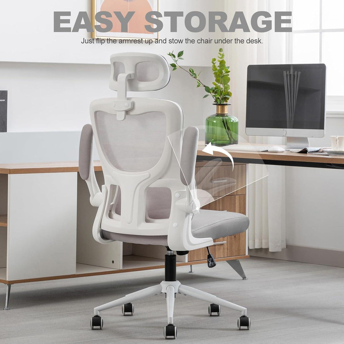 Ergonomischer Bürostuhl mit Kopfstütze und Lordosenstütze, atmungsaktiv, schaukelbar