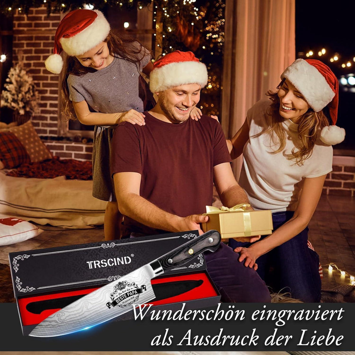 Kochmesser Edelstahl mit Lasermuster, personalisierbar für Papa
