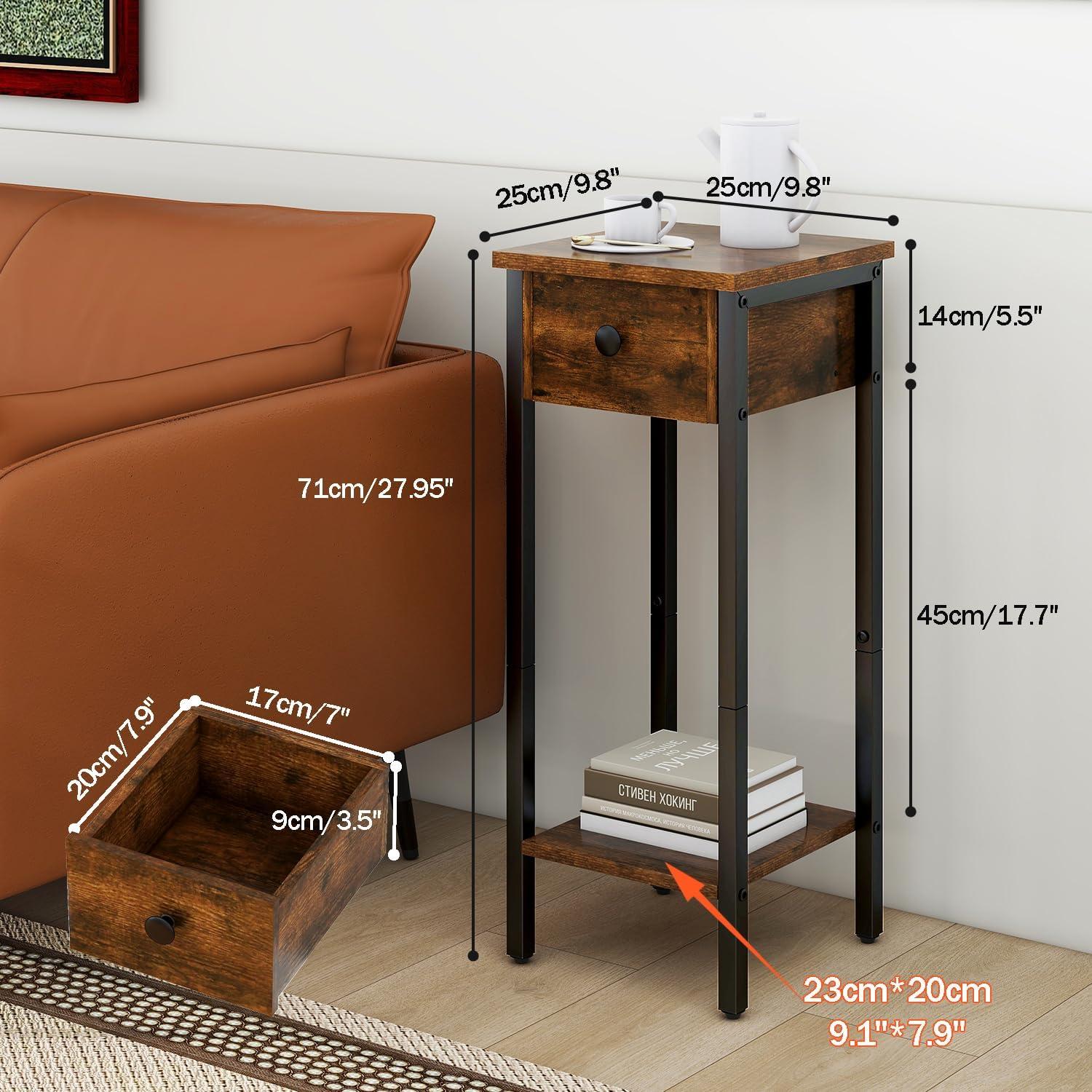 Nachttisch Vintage Beistelltisch mit Schublade 25x25x71cm Braun