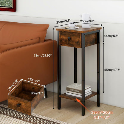 Nachttisch Vintage Beistelltisch mit Schublade 25x25x71cm Braun