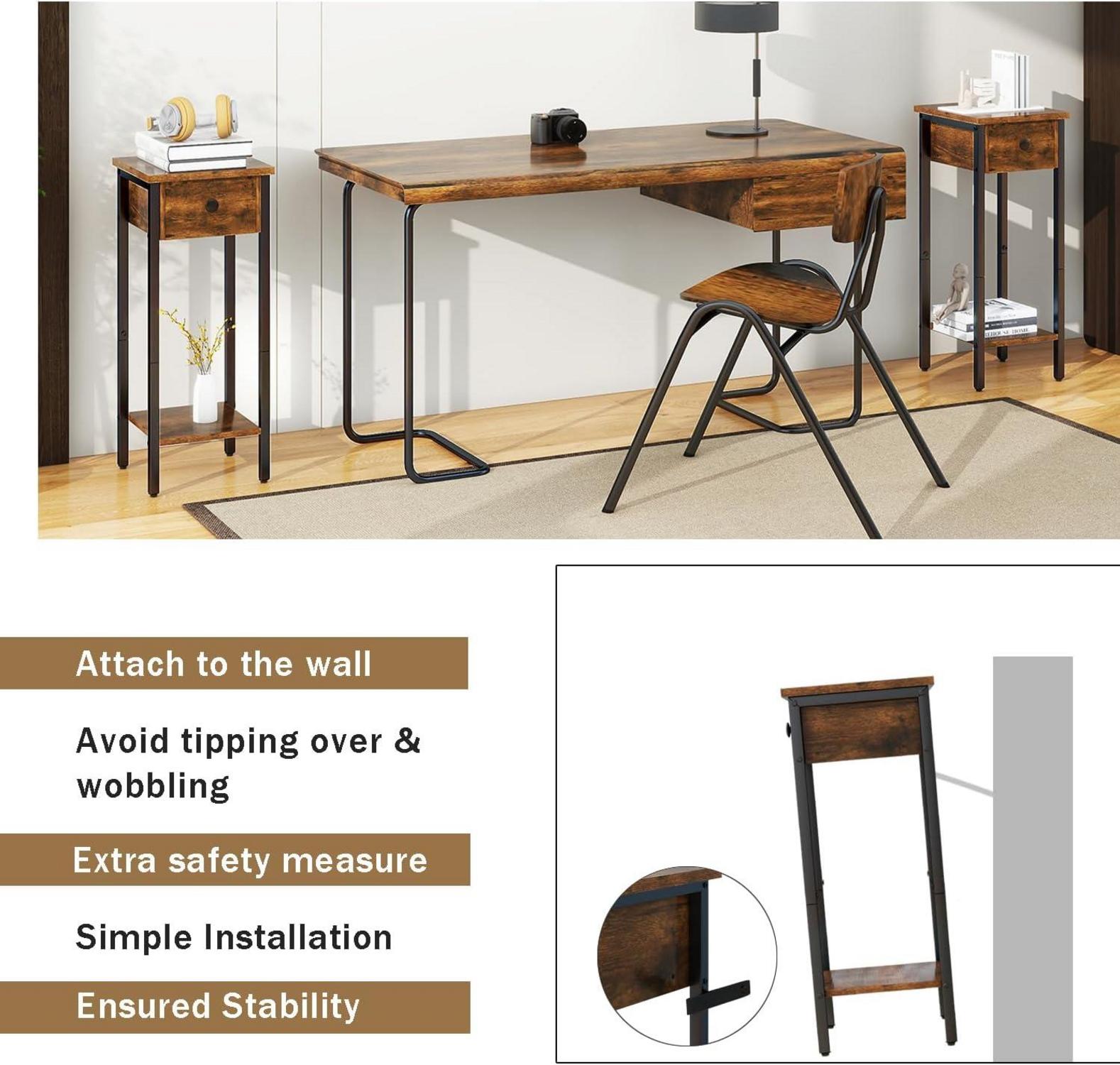 Nachttisch 2er Set Vintage Hoch Beistelltisch Schmal Braun 25x25x71 cm