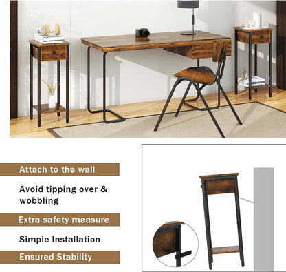 Nachttisch 2er Set Vintage Hoch Beistelltisch Schmal Braun 25x25x71 cm