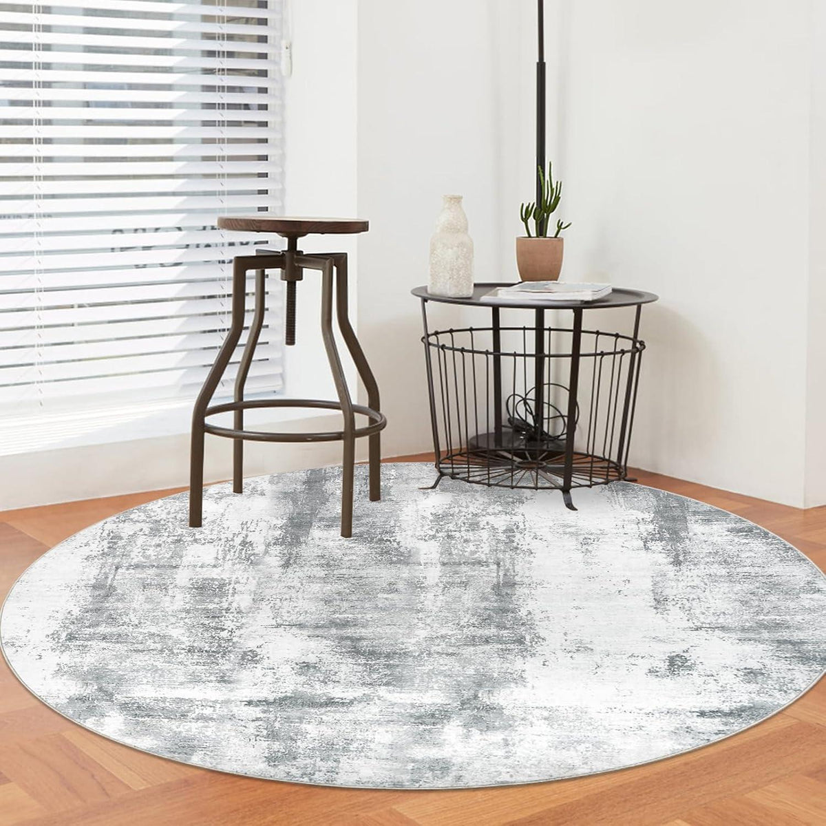 Runder Teppich Grau 150cm – Modern, Abstrakt & Waschbar