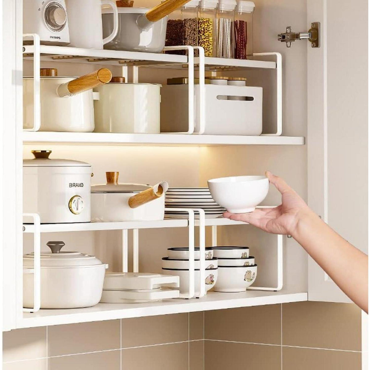 Küchenschrank Organizer mit Anti-Rutsch Matte, 2 Stück, Weiß