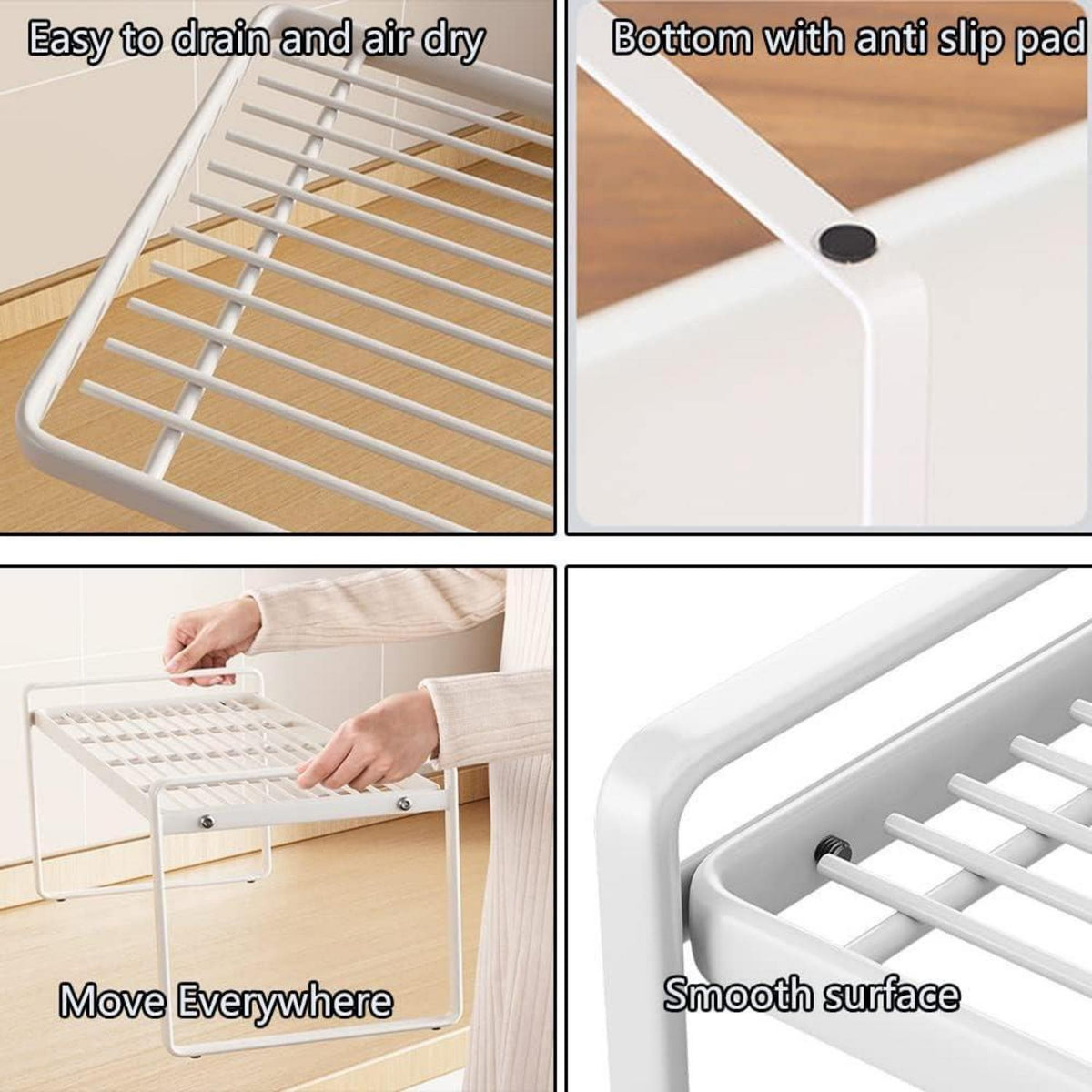 Küchenschrank Organizer mit Anti-Rutsch Matte, 2 Stück, Weiß