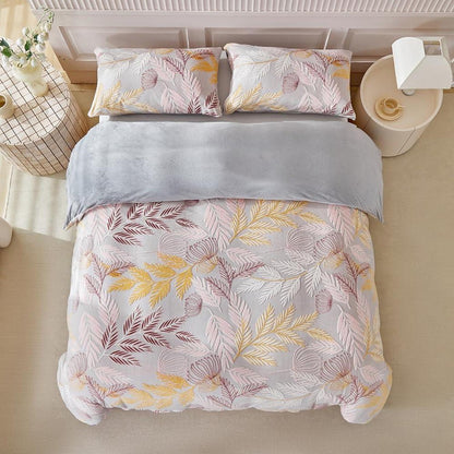 Plüsch Bettwäsche Set 220x240 Winterwarm Rosa Grau Gelb