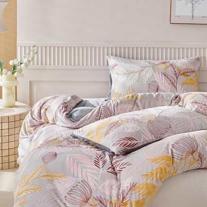 Plüsch Bettwäsche Set 220x240 Winterwarm Rosa Grau Gelb