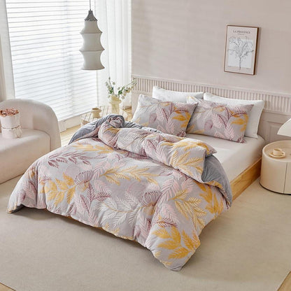 Plüsch Bettwäsche Set 220x240 Winterwarm Rosa Grau Gelb