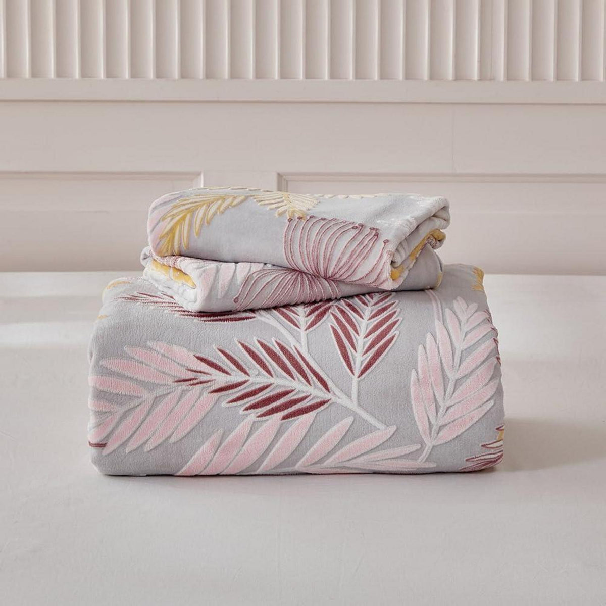 Plüsch Bettwäsche Set 220x240 Winterwarm Rosa Grau Gelb