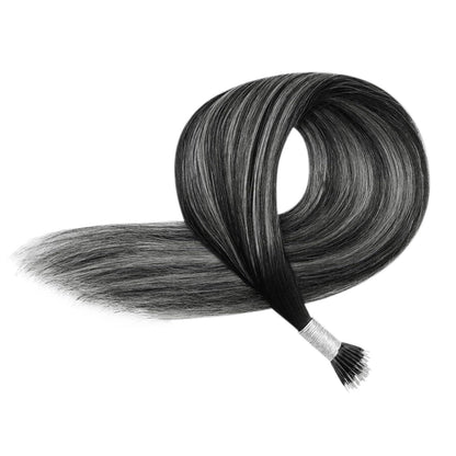 Echthaar Extensions Nanoring Ombre Schwarz Silber 50cm