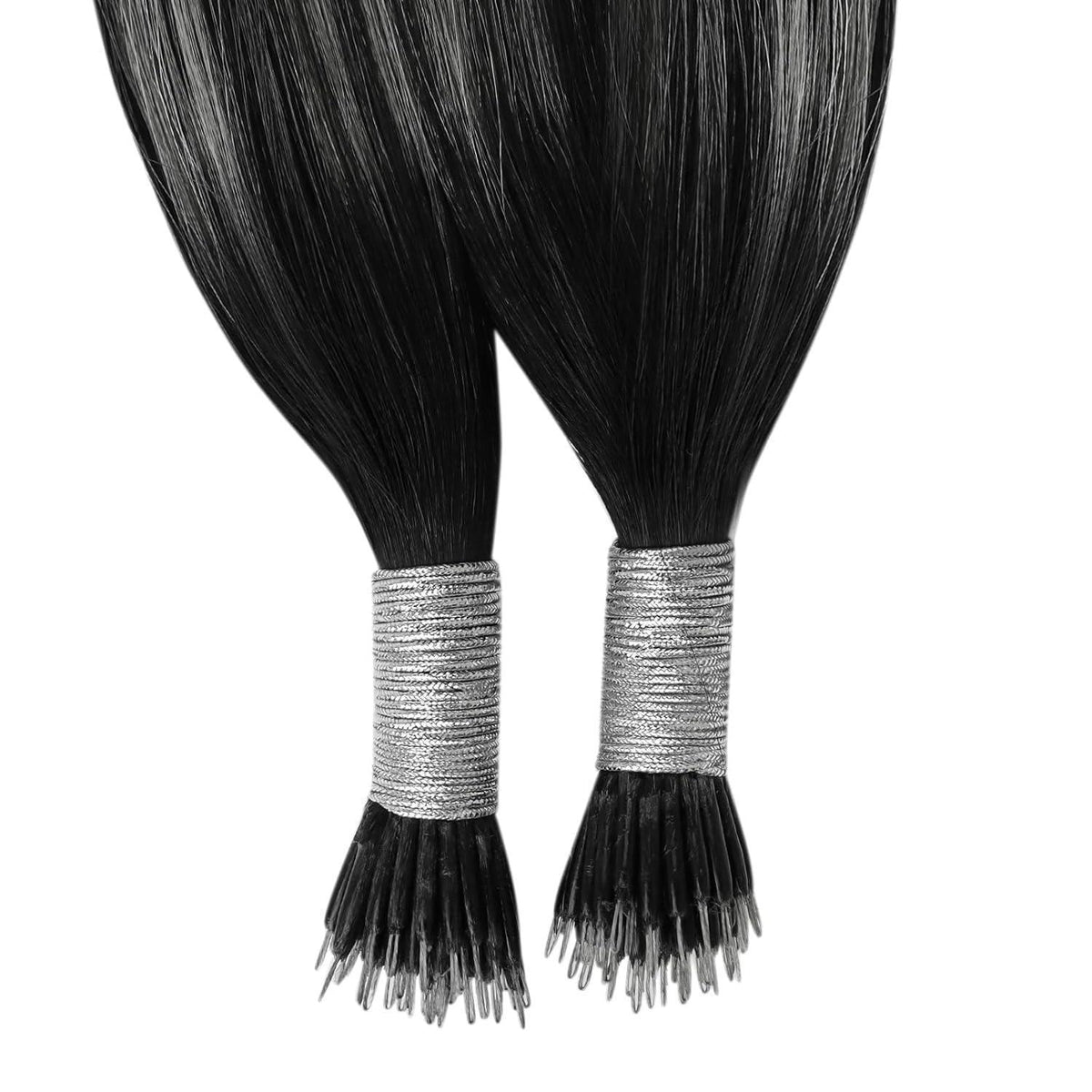 Echthaar Nanoring Extensions Ombre Schwarz Silber 45cm