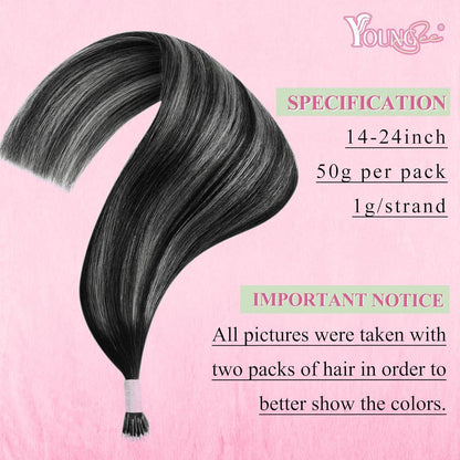 Echthaar Extensions Schwarz Balayage 60cm – Nano Ringe