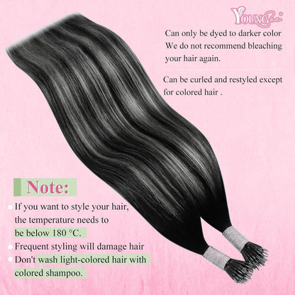 Echthaar Extensions Schwarz Balayage 60cm – Nano Ringe