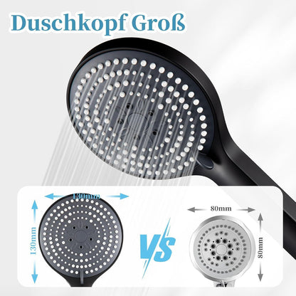 Duschkopf Schwarz 6 Strahlarten Wassersparend Ø130mm