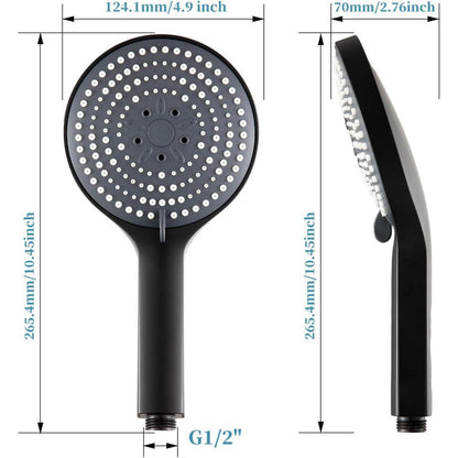 Duschkopf Schwarz 6 Strahlarten Wassersparend Ø130mm