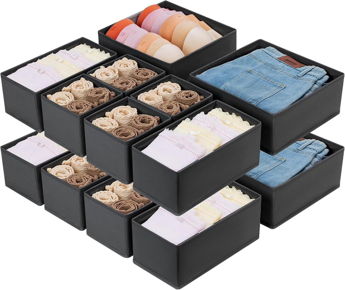 Schrank Organizer 16 Stück Aufbewahrungsbox Stoff Schwarz