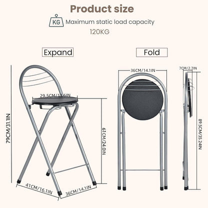 Klappbarer Barhocker – Schwarz & Silber, 61cm Sitzhöhe