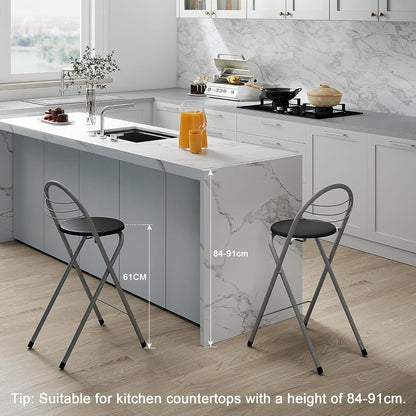 Klappbarer Barhocker – Schwarz & Silber, 61cm Sitzhöhe