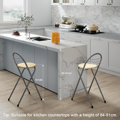 Klappbarer Barhocker Holzoptik & Silber – 61cm Sitzhöhe