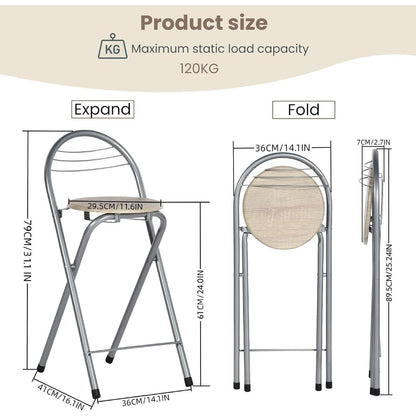 Klappbarer Barhocker 2er-Set – Holzoptik & Silber, 61cm Sitzhöhe