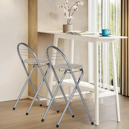 Klappbarer Barhocker 2er-Set – Holzoptik & Silber, 61cm Sitzhöhe