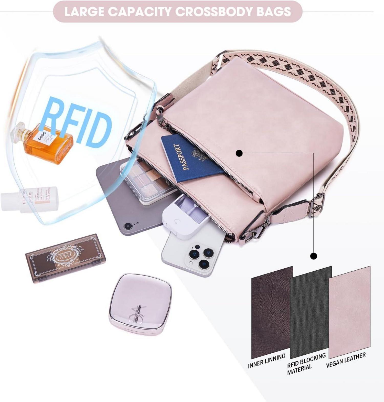 Mittelgroße Damen Umhängetasche RFID Crossbody aus Veganleder Schwarz