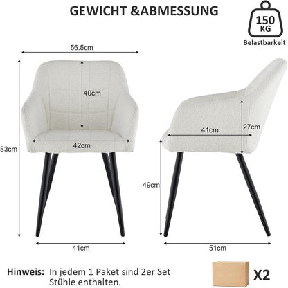 Esszimmerstühle Set 4er Bouclé Beige mit Armlehnen