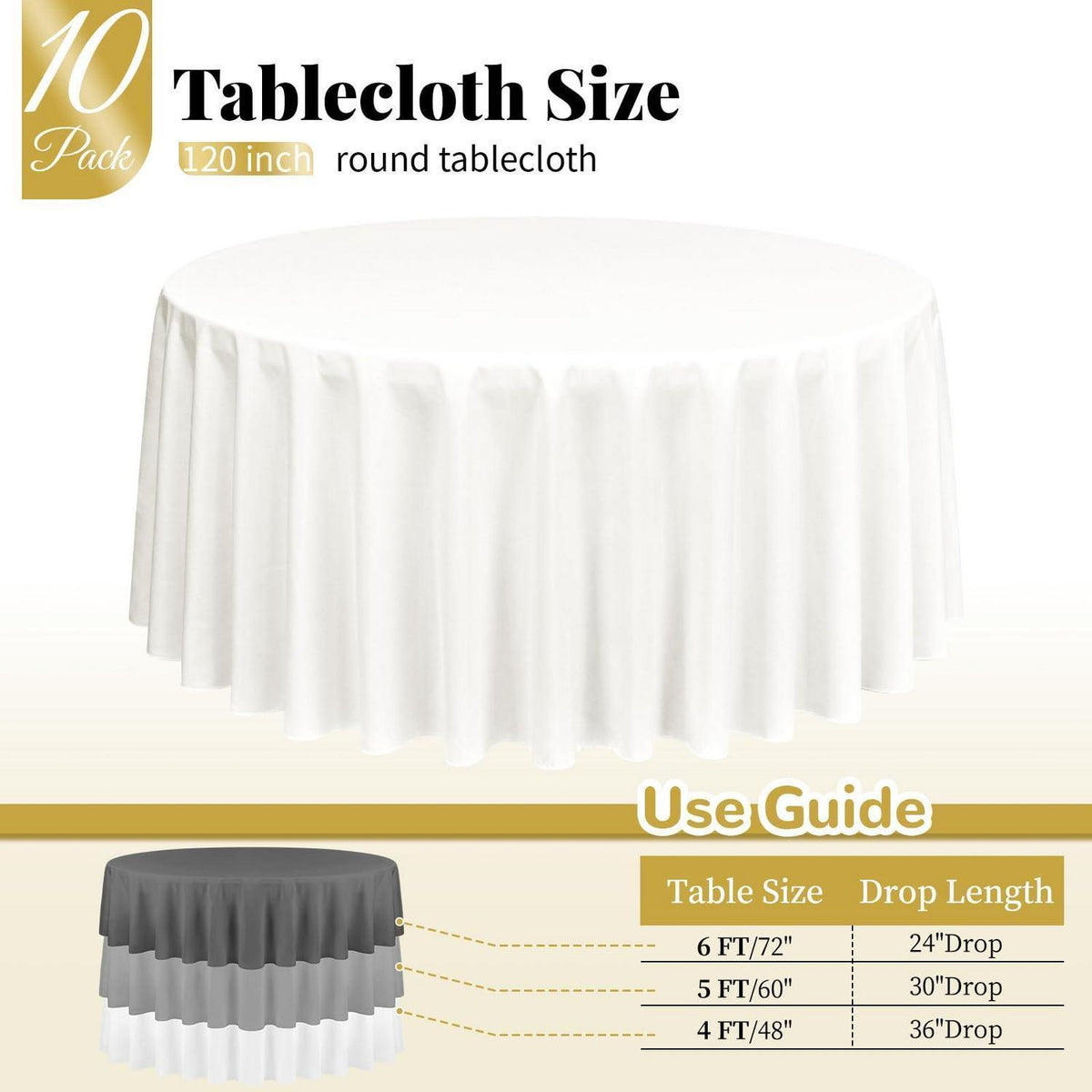 10x Runde Tischdecke Elfenbein 305cm – Waschbar & Knitterfrei