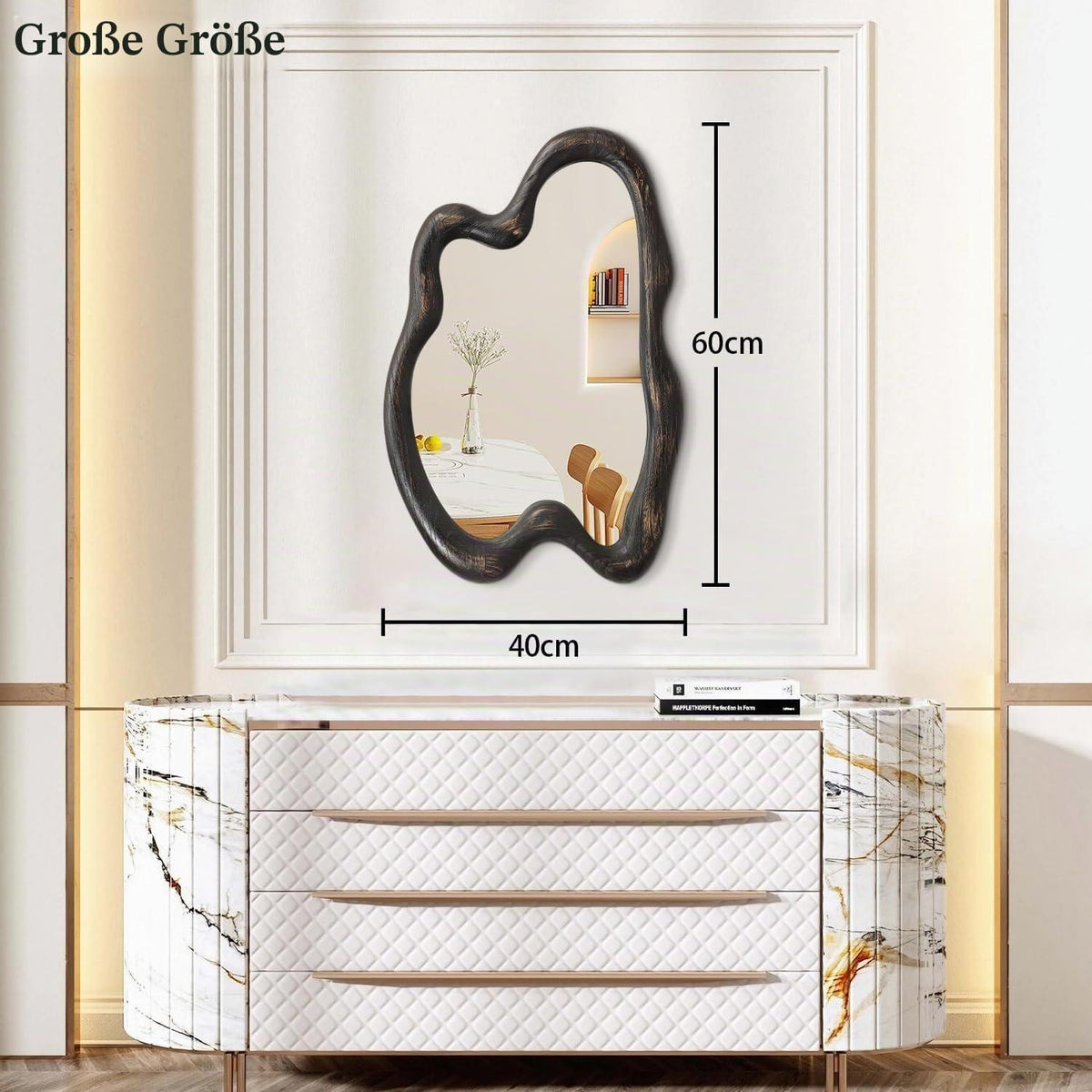 Großer Vintage Wandspiegel Holzrahmen 60x40 cm – Asymmetrisch & Rustikal