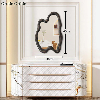 Großer Vintage Wandspiegel Holzrahmen 60x40 cm – Asymmetrisch & Rustikal