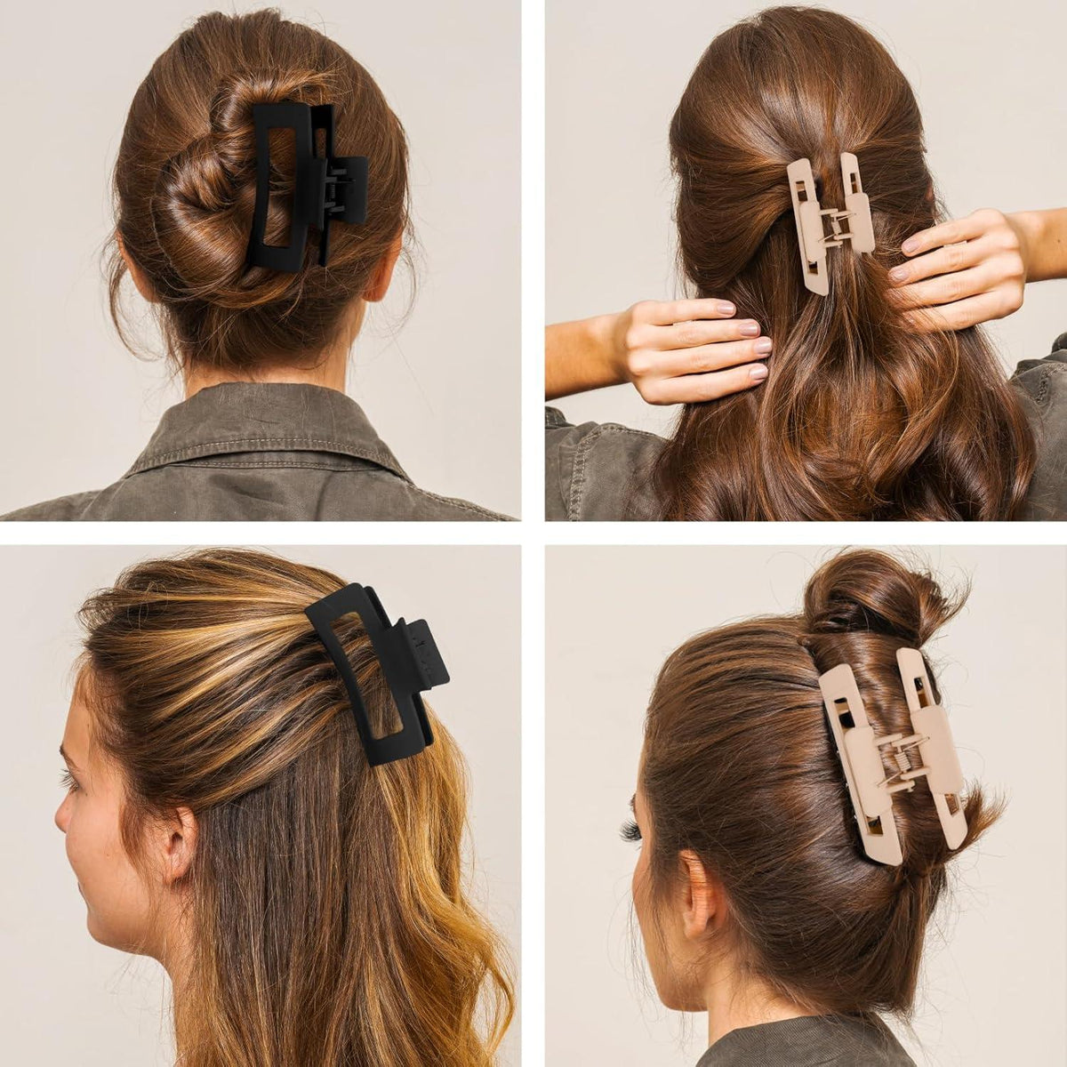 Quadratische Haarklammern 2 Stück 8.5 cm Matt Rutschfest für Frauen und Mädchen Schwarz/Beige