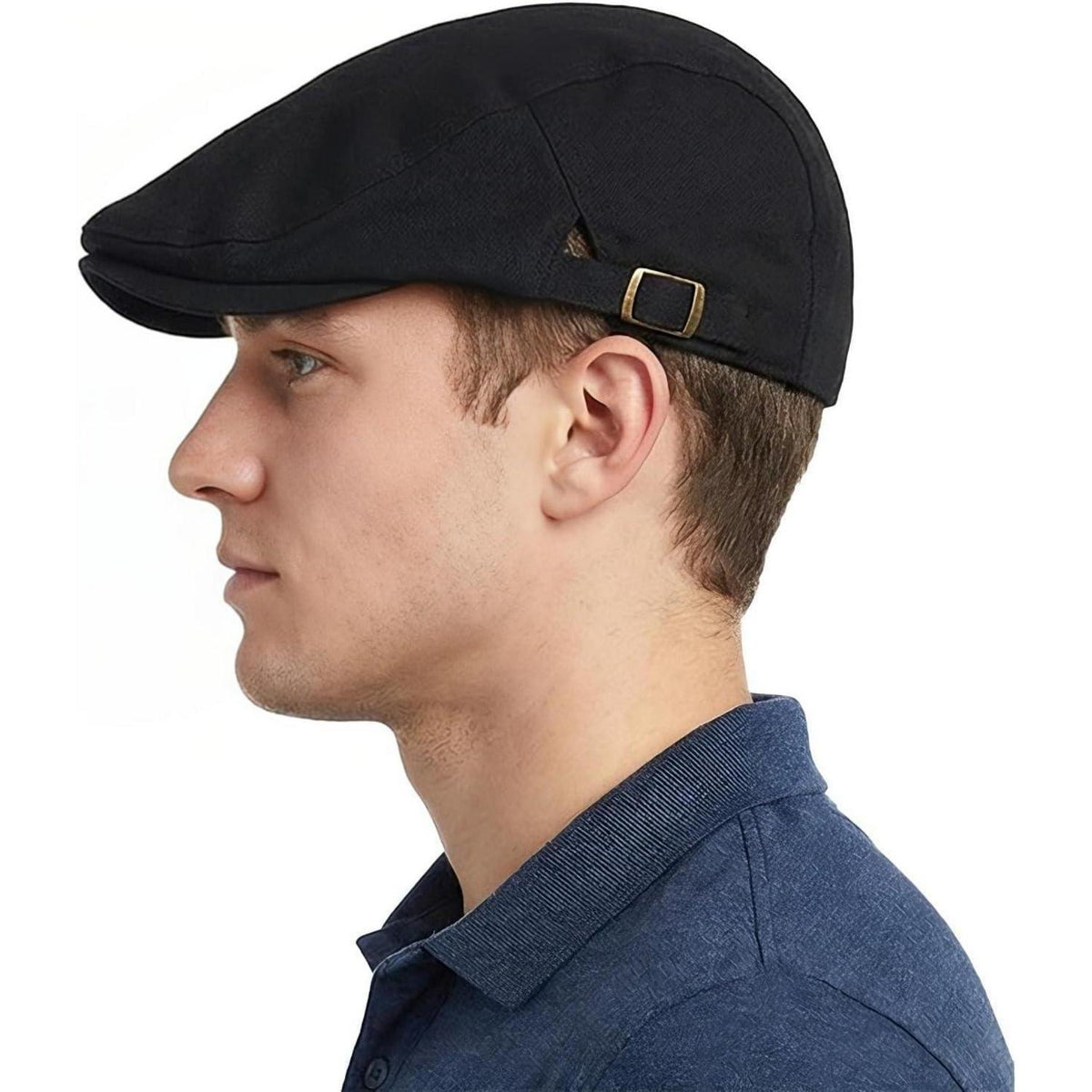 Herren Schiebermütze Baumwolle Verstellbar – Flatcap Newsboy Cap Schwarz