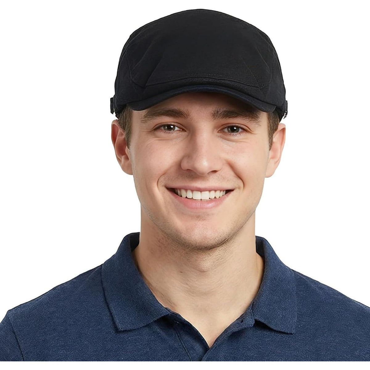 Herren Schiebermütze Baumwolle Verstellbar – Flatcap Newsboy Cap Schwarz