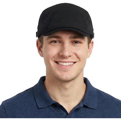Herren Schiebermütze Baumwolle Verstellbar – Flatcap Newsboy Cap Schwarz