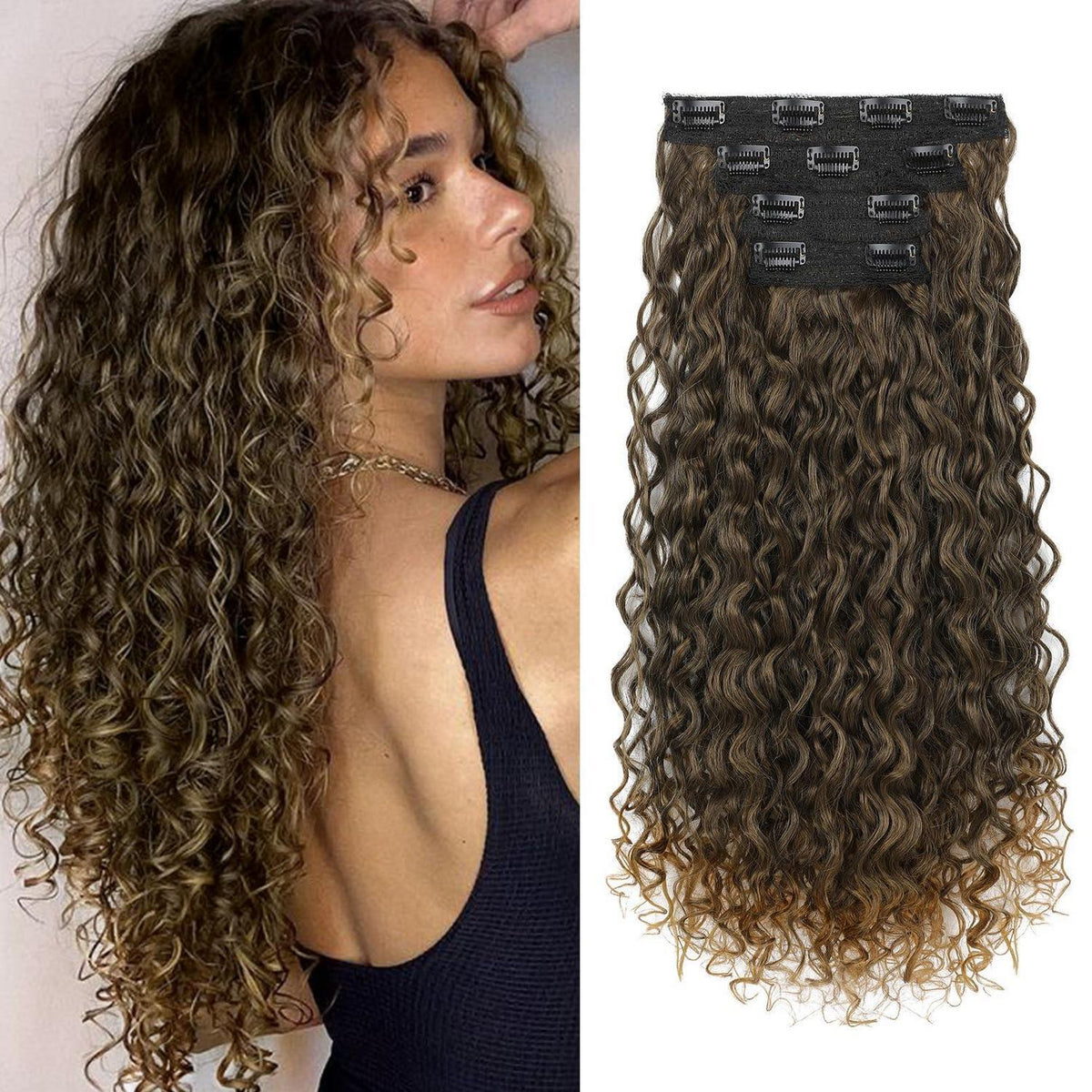 Clip-in Haarverlängerungen 4-teilig 50cm Dunkelbraun bis schmutzig Blond