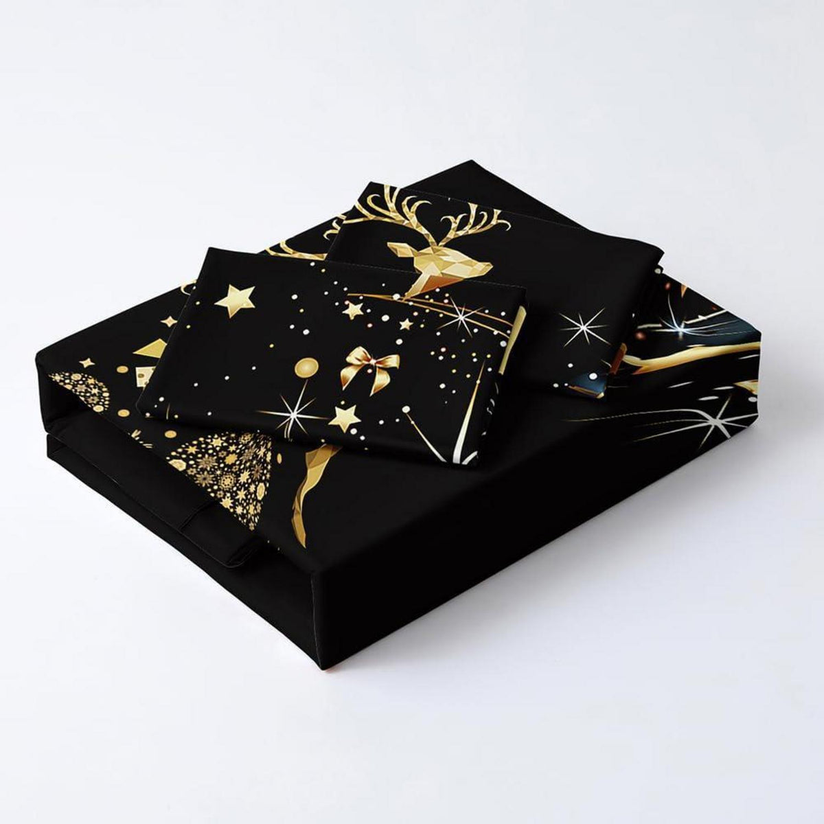 Weihnachts Bettwäsche Set 135x200 cm Schwarz Gold Hirsch