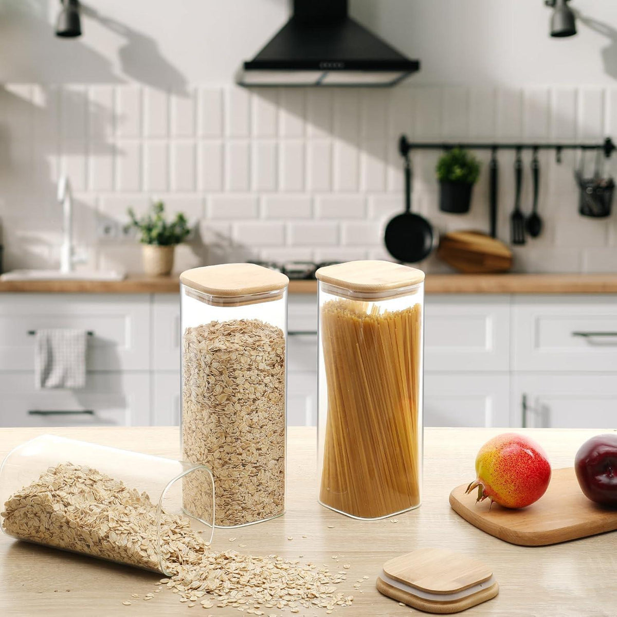 Vorratsgläser 2er Set 2200ml mit luftdichtem Bambusdeckel