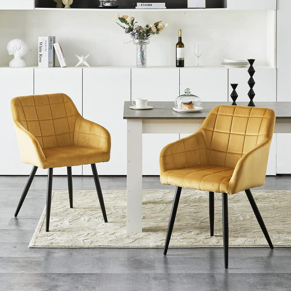 Samt Esszimmerstühle 4er Set – Tulpengold, Bequem & Robust