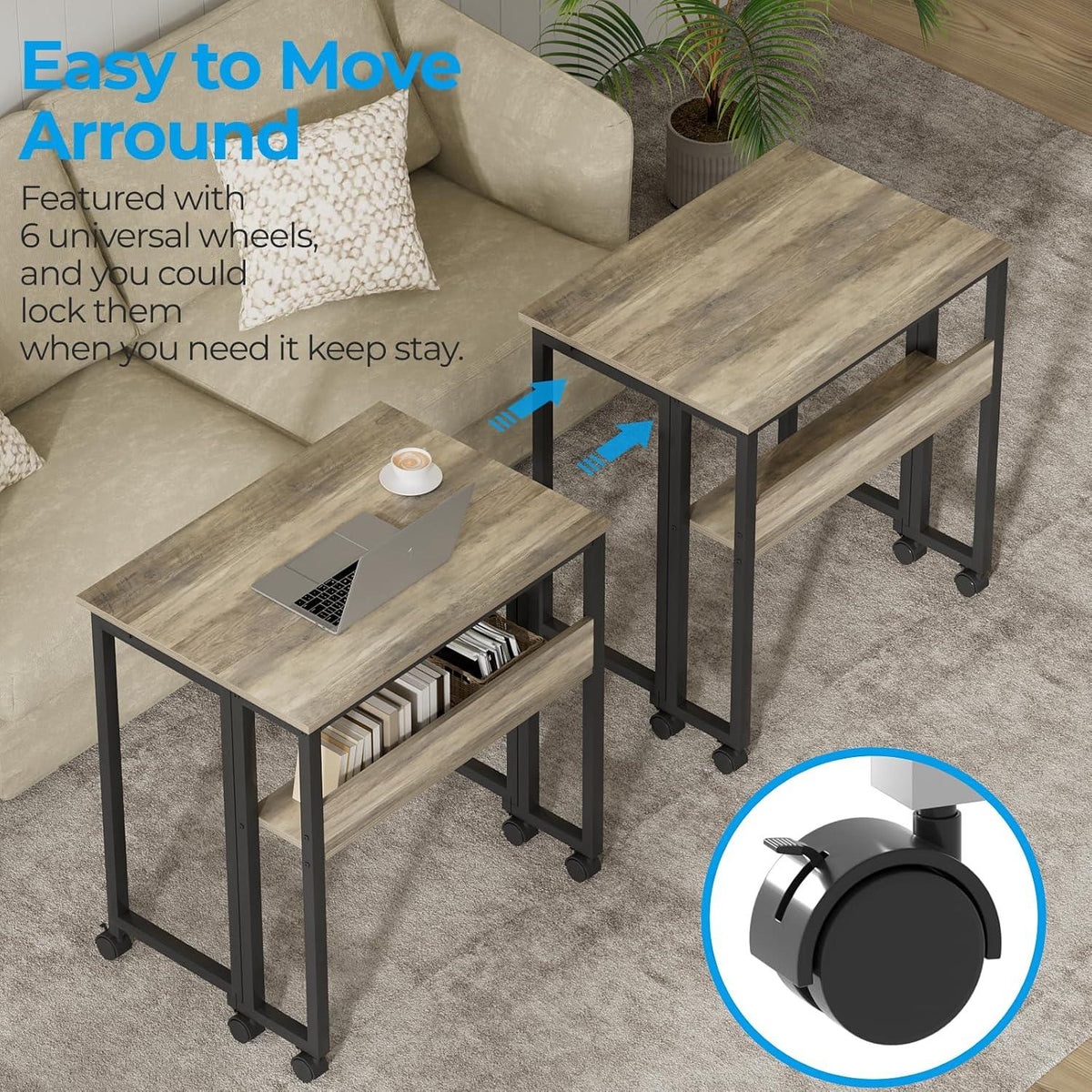 Kleiner Klappschreibtisch 80cm Rollen Stauraum Sandeiche Einfache Montage