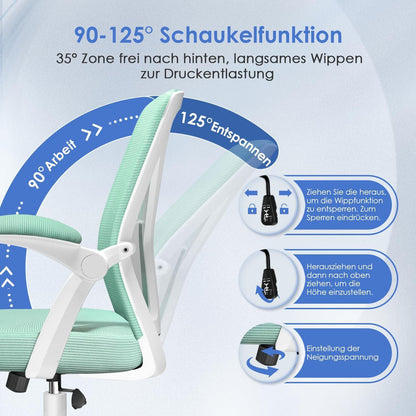Ergonomischer Bürostuhl mit Lendenwirbelstütze, Testsieger, Türkis