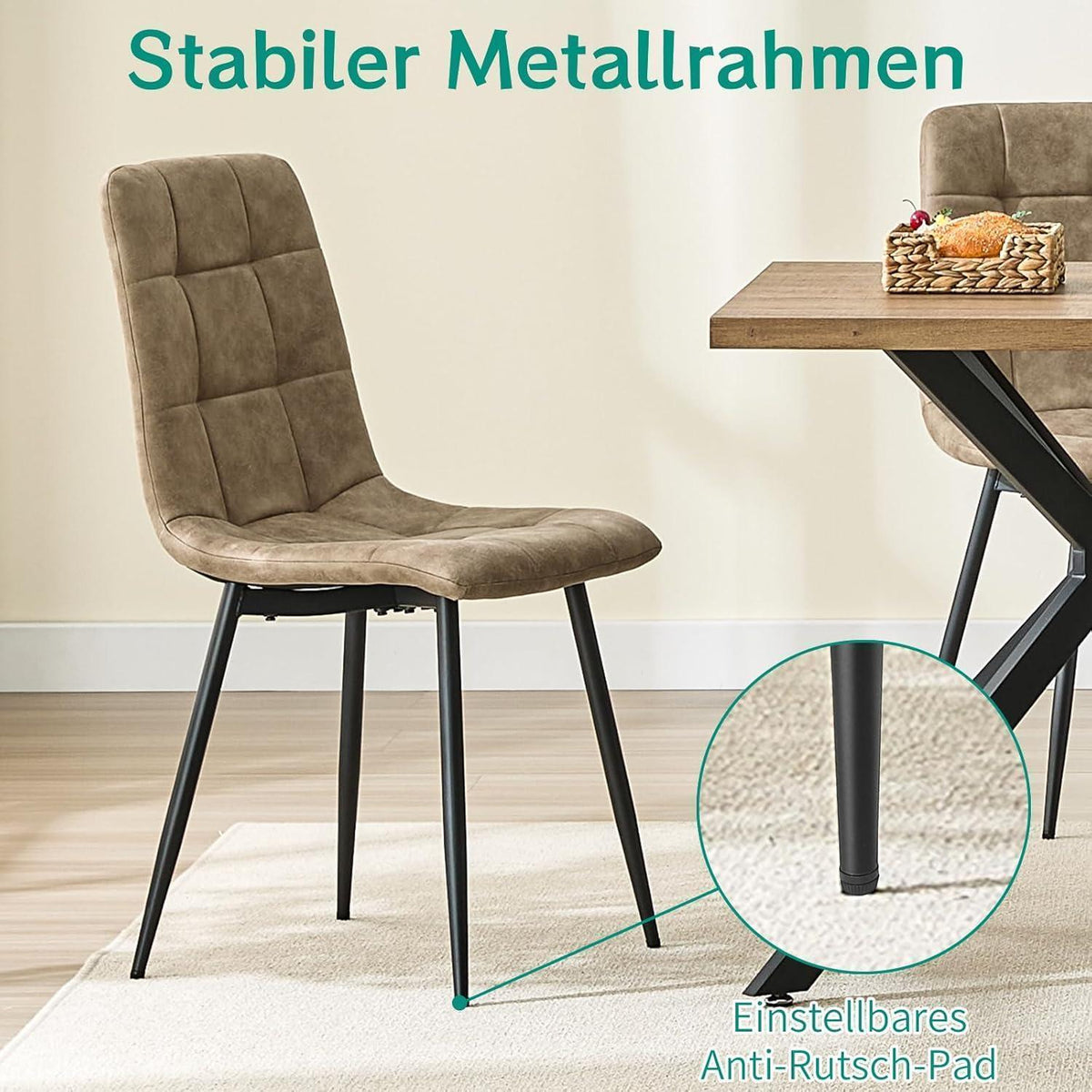 LEWE Esszimmerstühle 4er Set, Braun in Lederoptik