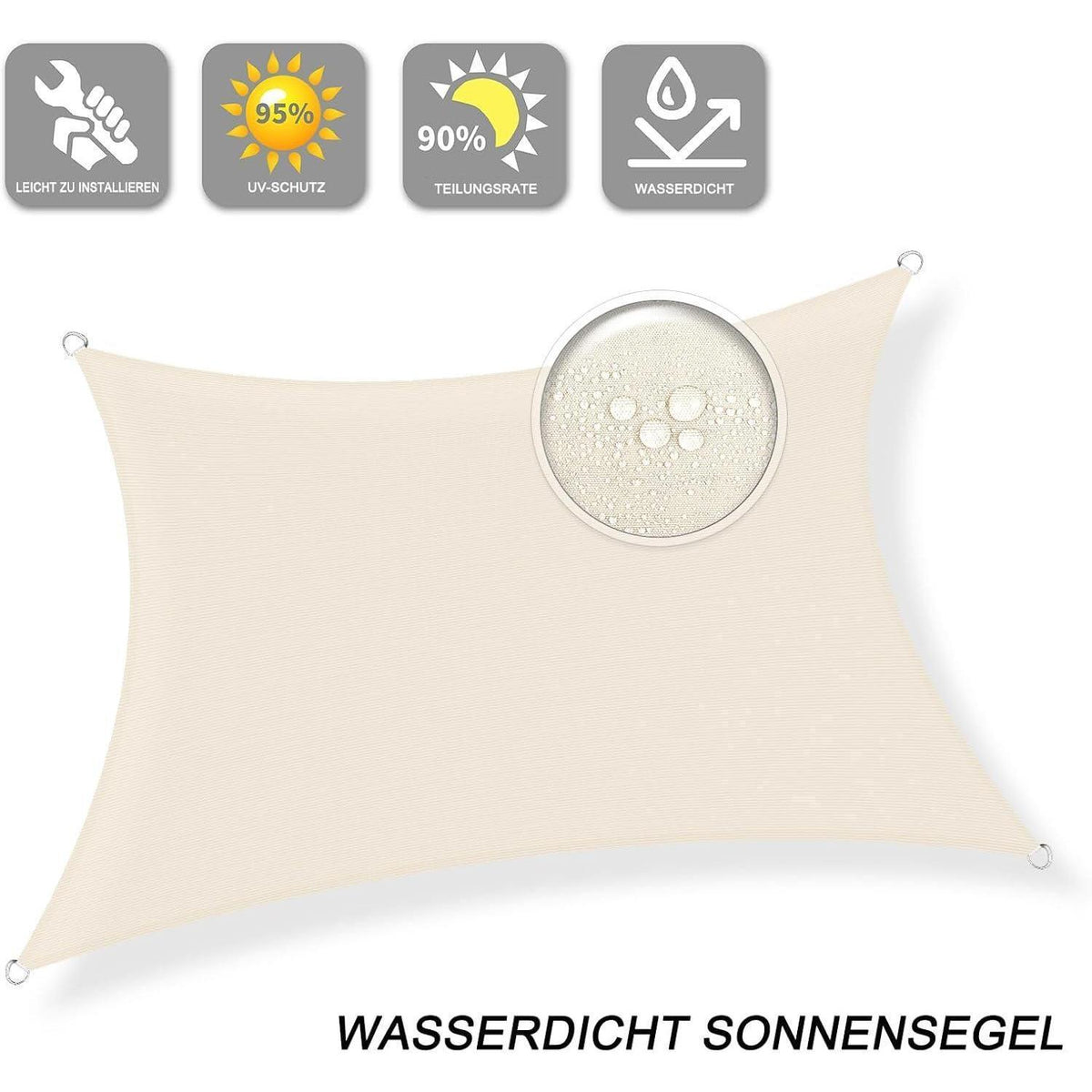 Wasserdichtes Sonnensegel 2x4m Helles Khaki mit UV-Schutz