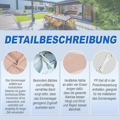 Wasserdichtes Sonnensegel 3x3x4.25m Taupe, 95% UV-Schutz
